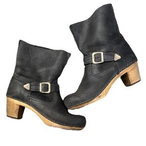 SANITA Wood Allen Square Clog Boots 38 Black